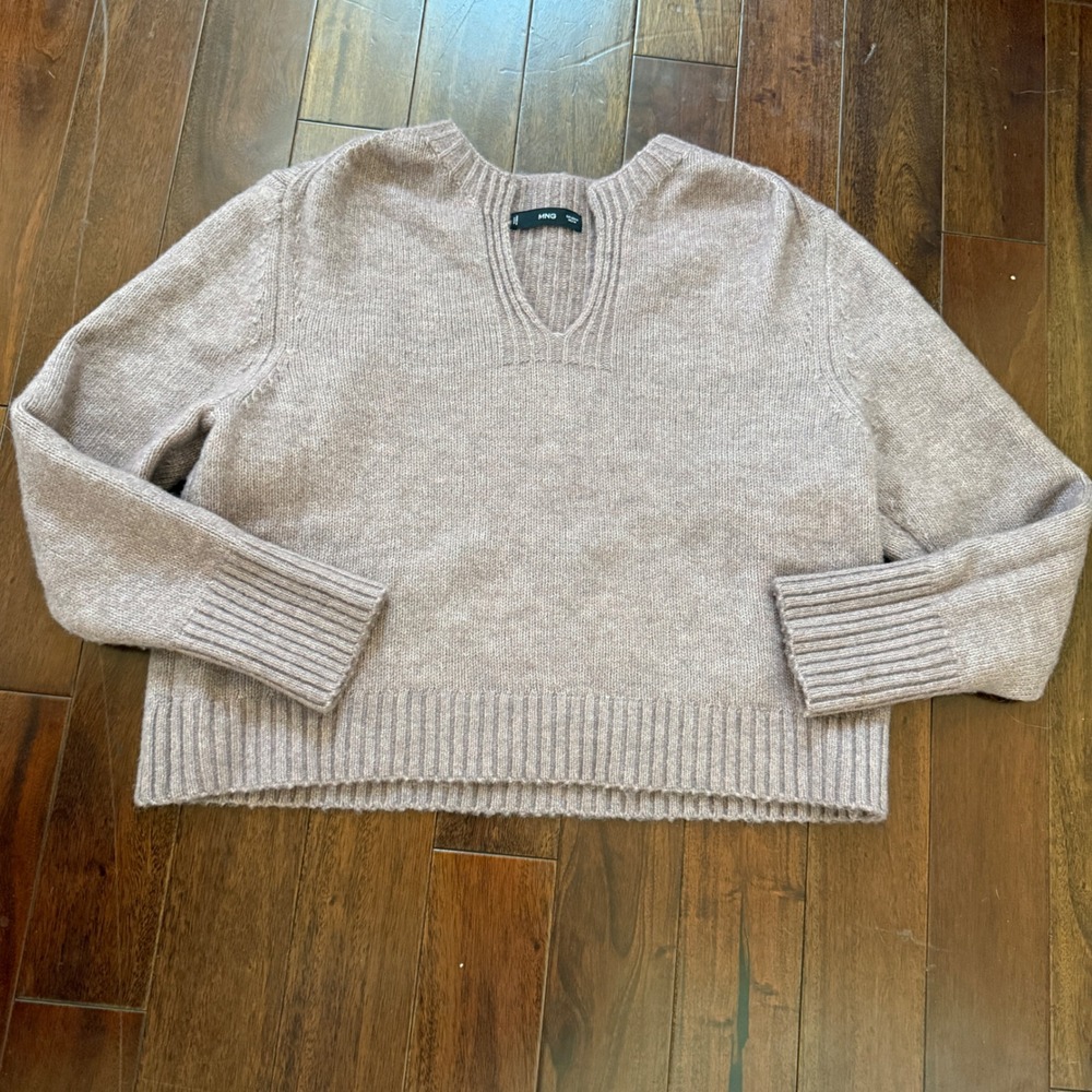 MNG Mango Sweater Womens M Pink V Neck Knit Pullover Wool Blend Cozy Soft Casual